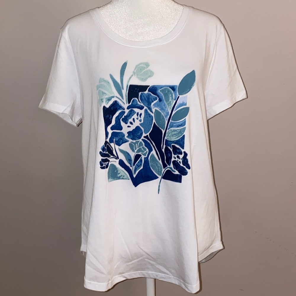 Style & Co Perfect Crew Neck Floral Tee